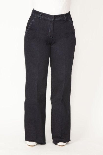 Women's Large Size Navy Blue Side Pocket Classic Cut Jeans 65n30107