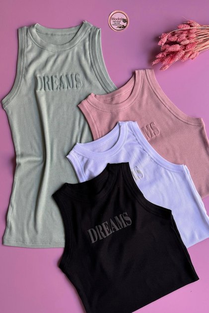Dreams Model | 4-Piece Black, White, Green and Powder Color Cotton Camisole Women's Undershirt 60E50