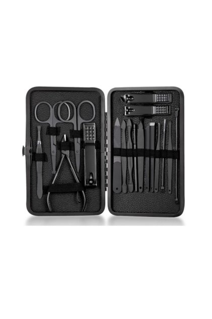 Set manichiură și pedichiură, LEAXOR®, cu geantă de depozitare, 18 piese, negru