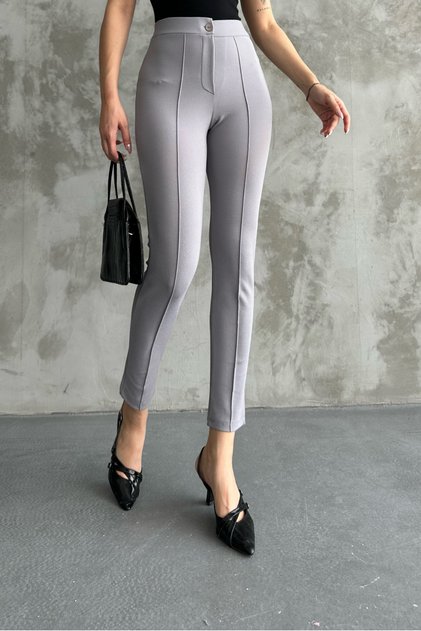 Women's Gray High Waist Slim-Legged Chestnut Trousers