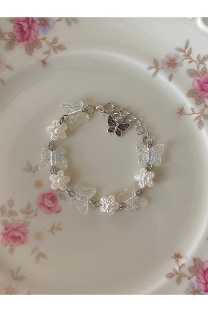 Fairycore Coquette Charm Bracelet with Pearl Daisy and Butterfly