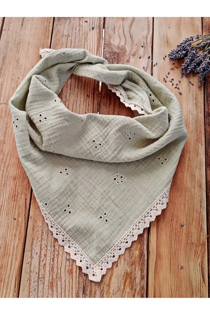 Cotton Embroidered Muslin Fabric Triangle Bandana – Triangle Shawl with Fisto Detail