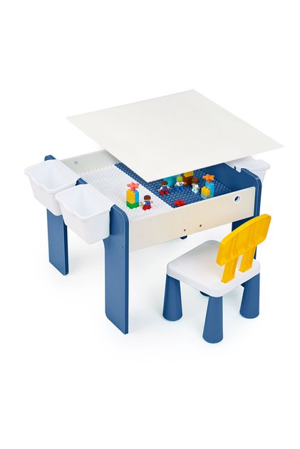 Masă multifuncțională pentru copii, lemn MDF, scaun inclus, 57x57x45, 3-6 ani, Onuvio® - albastru închis