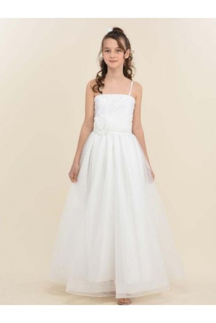 Girls' Bead Embroidered Flower Detailed Long Design Evening Dress
