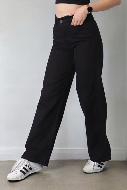 Camila Young Girl Black High Waist Elastane Blended Modern Loose Leg Jeans