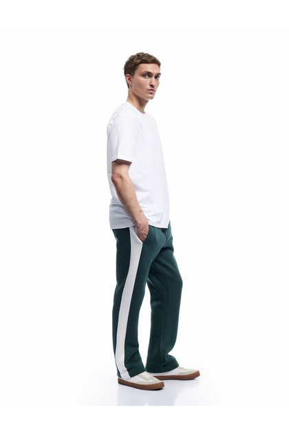 Fleece-Lined Pocket Detailed Color Contrast Elastic Waist Winter Sweatpants