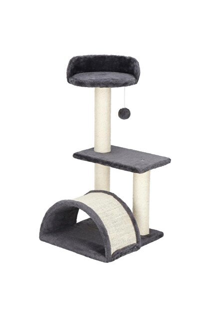 Ansamblu de joaca pentru pisici, cu loc pentru zgariat, ascuns, culcus, minge, 67cm, crem