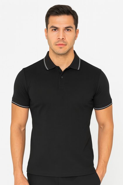 2980-1 Urban Comfort Honeycomb Collar Stripe Detailed Polo T-Shirt Suitable for Life