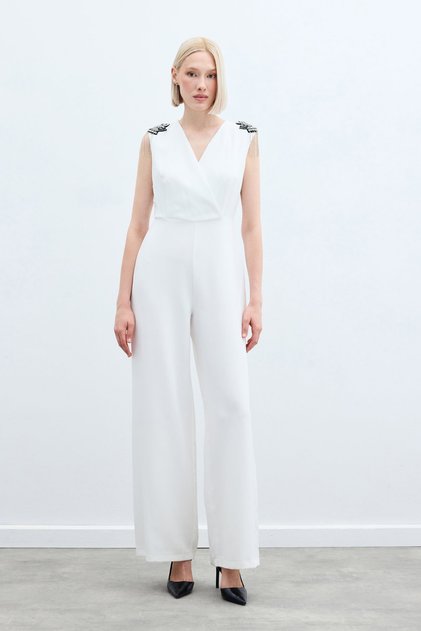 Jumpsuit with Accessory Detail - Ecru