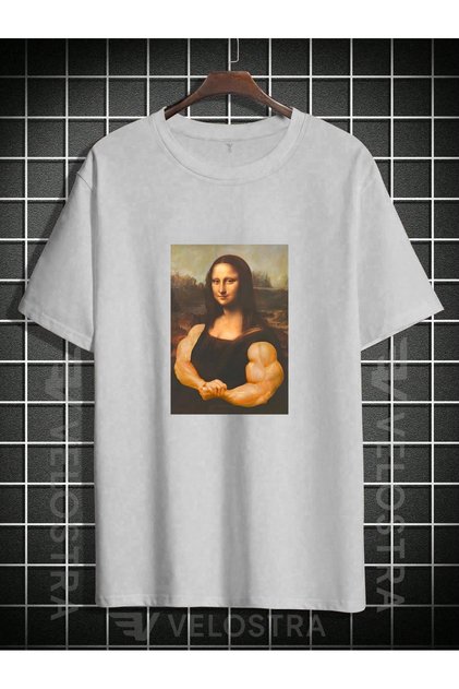 Unisex Muscular Mona Lisa Printed Oversize T-Shirt