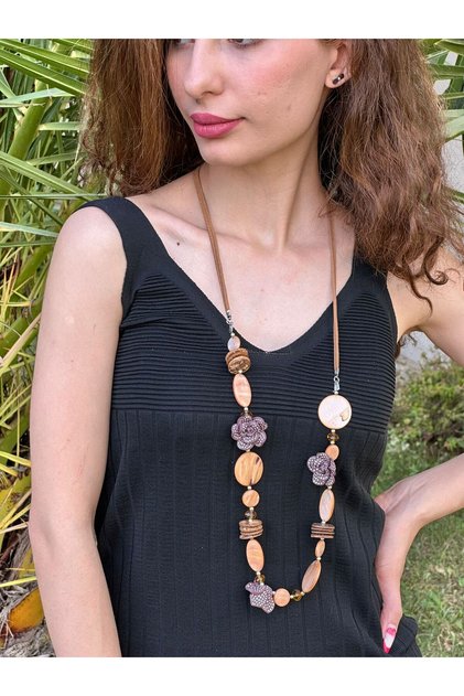 Beaded Embossed Floral Women's Necklace 48 cm