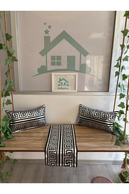 3-Piece-Silver Foil Printed Labyrinth Pattern-Pillow Case and Runner