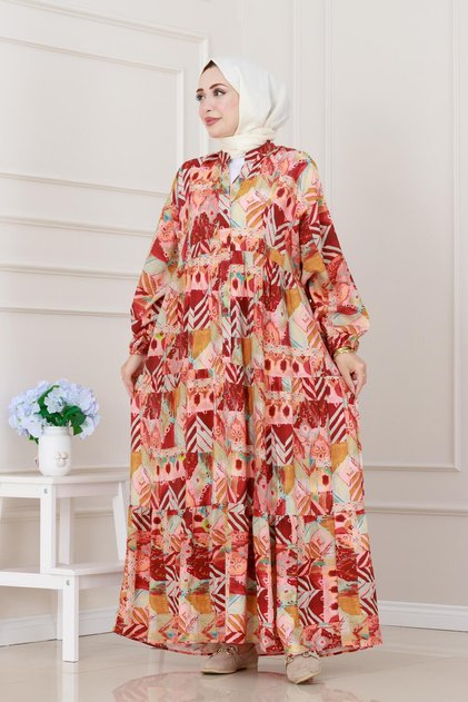 Ethnic Pattern Robe-Burgundy