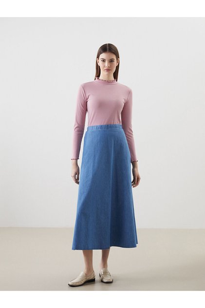 Women's Jean Skirt with Elastic Waist (S5)
