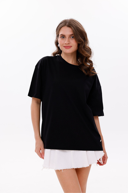Tricou alb cu mânecă scurtă, 100% bumbac, cu decolteu rotund, pentru femei, model obișnuit EVELİ -