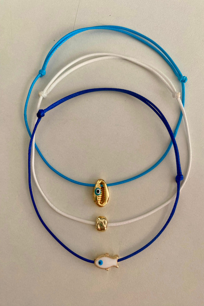 3-Piece Sea Summer Themed Lock Knit Anklet (White, Blue and Navy Blue)