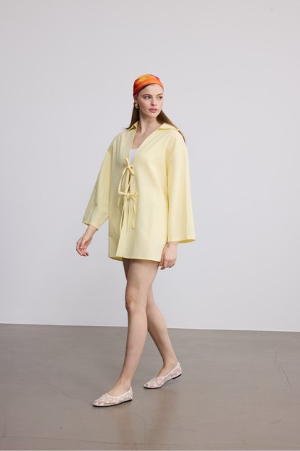 Women's Yellow Linen Lace-Up Kimono / Sevde Ugur