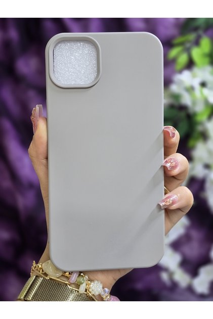 Iphone 14 PLUS / 15 PLUS Uyumlu İçi Kadife Taş Gri Silikon Telefon Kılıfı