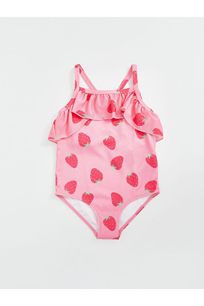 Crew Neck Strawberry Printed Girls' Swimsuit (S5)