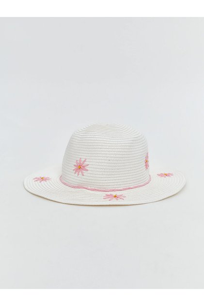 Lcw Accessories White Flower Embroidered Girl's Straw Hat