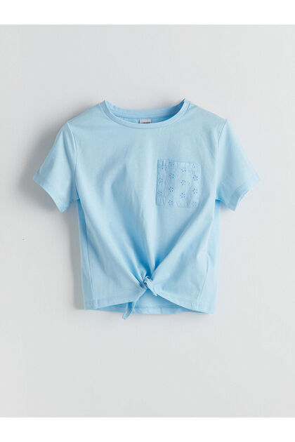 Lcw Kids Blue Crew Neck Girls' Crop T-Shirt