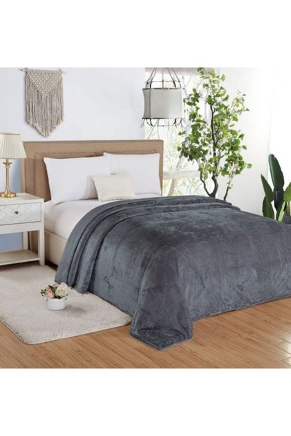 Soft Flannel Bed Blanket Grey 160x200 cm