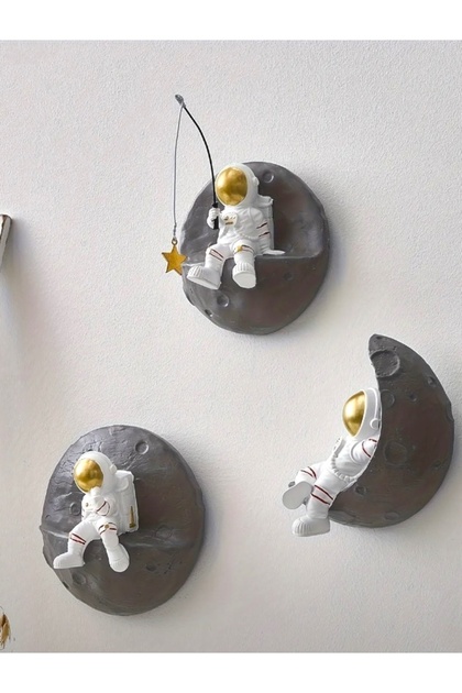 3lü Astronotlar Duvar Dekor Seti | Sevimli Uzay Temalı Duvar Süsü | Çocuk Odası Astronot Biblo