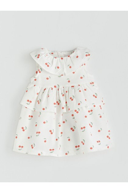 Rmz Gi̇yi̇m Farkiyla Baby Roba Collar Cherry Printed Baby Girl Dress