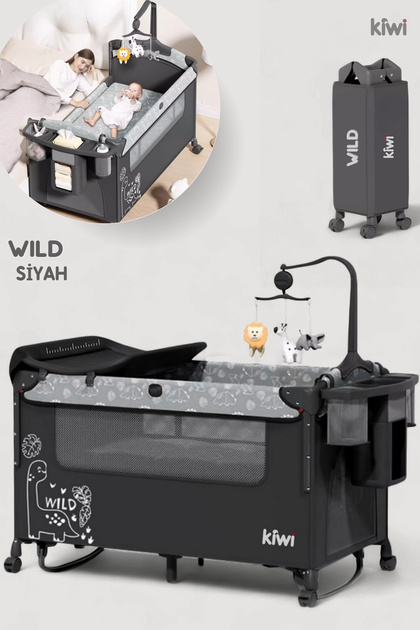 Kiwi Wild 3in1 Anne Yanı Park Yatak Katlanır Beşik, Tekerlekli