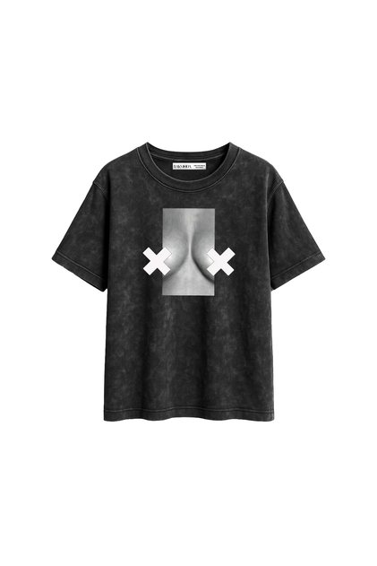 Send Nudes Printed Relaxed Fit Washed Women's Black T-Shirt