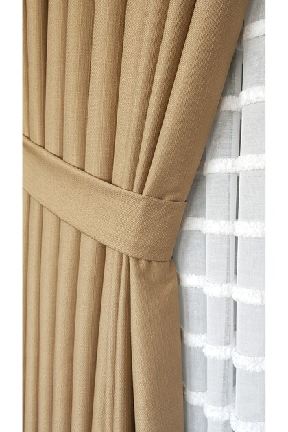 Linen Textured Camel Hair Board Background Curtain Luxury Heavyweight Tek Wing 1/3 Tight Pleated Solid Color