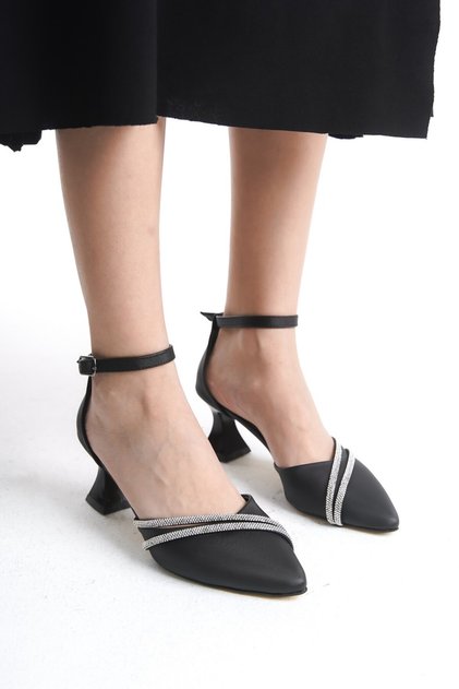 Satin Stone Short Heeled Women's Shoes
