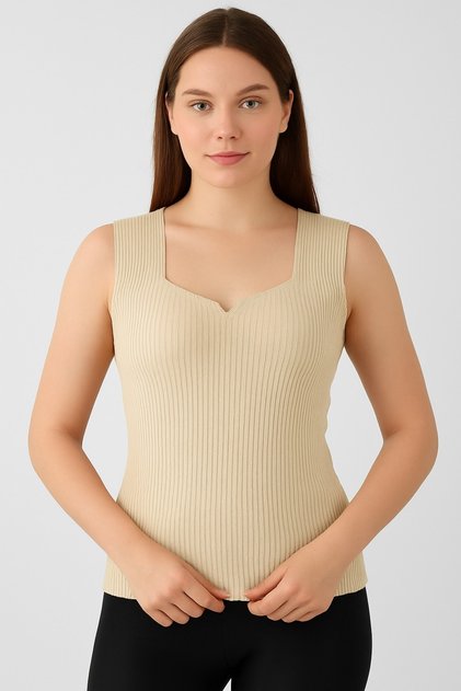 Stone Knitwear High Quality Thick Strap Sleeveless Blouse Ribbed Stretchy Soft Thin Summer Square Collar