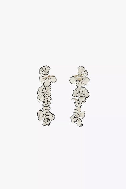 Zr Model Black Dangle Flower Earrings with Edges