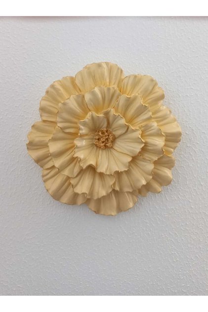 Açık Gold Detaylı Dekoratif Duvar ve masa çiçeği-Açık Sarı-16.5x16.5cm