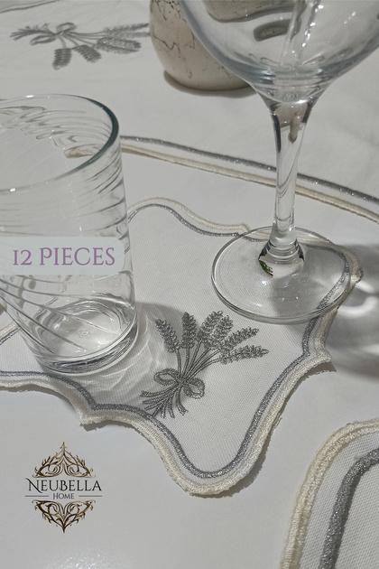 Nerina 12 Piece Luxury Cocktail Napkin Presentation Embroidered Cover Set Worry-Free 12-Person Dowry Linen Party