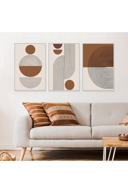 Three Bohemian Art Canvas Paintings with Hollow Silver Frame