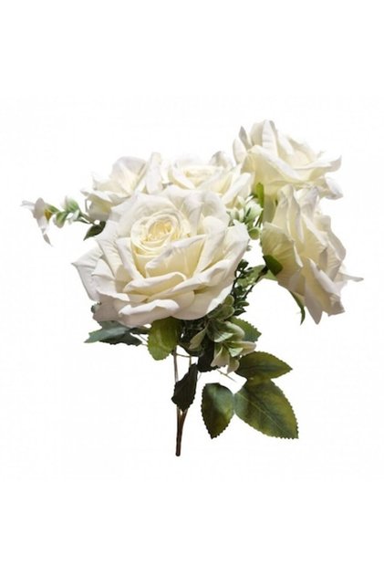 Flori Artificiale, Trandafiri, Buchet De 5 Fire, 40 Cm, Alb