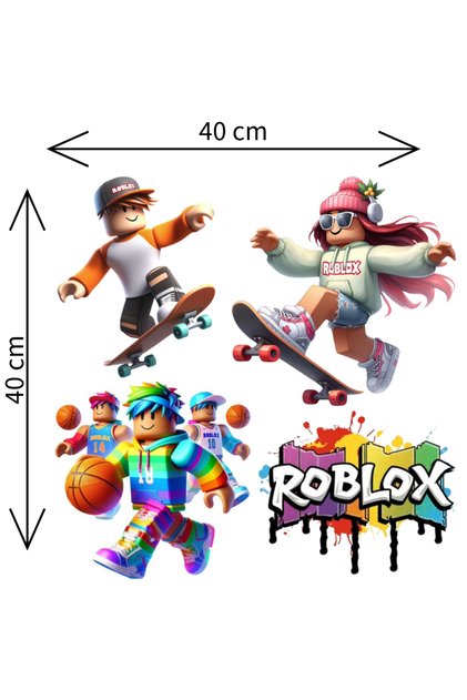 Set 4 imagini termoadezive pentru textile Roblox, aplicare cu fierul de calcat
