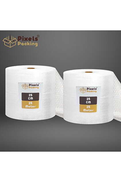 2 Rolls of PixelsPacking Clear Bubble Wrap 25cm Wide x 25m Long, Multi-Use for Packaging and Shipping