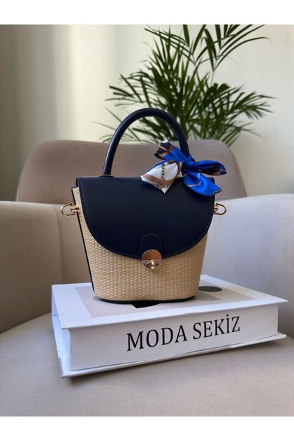 Women's Straw Detail Cross Strap Hand and Shoulder Bag