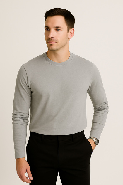 5725 Men's Premium Soft Touch Gray Long Sleeve Top Featuring Classic Crew Neckline Sweatshirt