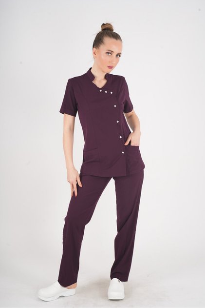 Aylu Model Soft Lycra Plum Doctor Nurse Hospital Scrubs Uniform Set