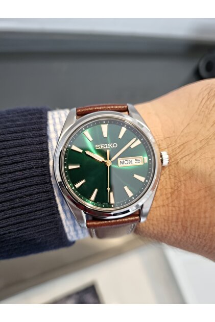 k*n様 SAGE セージ 4560 Seiko Kahve Deri Kayışlı safir cam yeşil kadran 10 Atm Su Geçirmez
