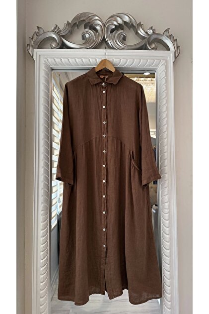 puro linen dress Pure Linen Handmade Positano Long Dress with Collar M