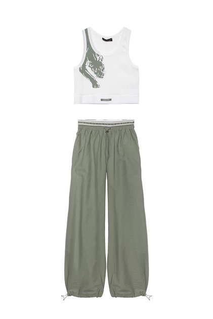 Halter Neck Patterned Crop Tank Top and Elastic Detailed Pants Set