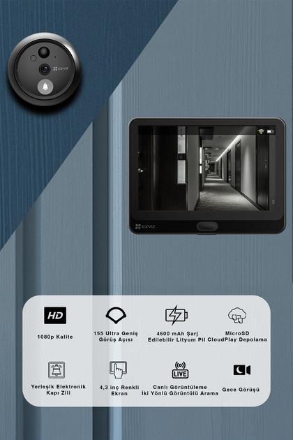 EZVIZ Hp4 Wi-Fi Akıllı Kapı Dürbünü ve Görüntüleyici Kamerası, Iki
