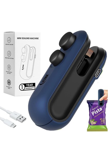 SEZNIK Portable Mini Sealing Machine, Handheld Packet Sealer (Dark Blue)