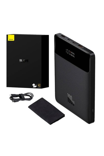 Baterie externă 100W, 2x USB, 2x Tip-C, 20.000mAh, Cablu Tip-C inclus, Baterie externă Blade, Negru