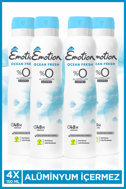 Ocean Fresh Kadın Alüminyumsuz Vegan Deodorant 4x150 Ml Hızlı Kurur, Leke Bırakmaz